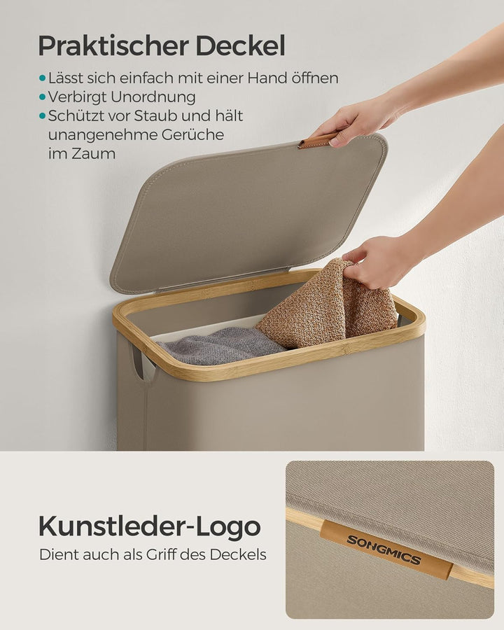 SONGMICS Wäschekorb mit Deckel, Wäschesammler 90 L, herausnehmbarer Wäschesack, Oxford-Gewebe, Griff
