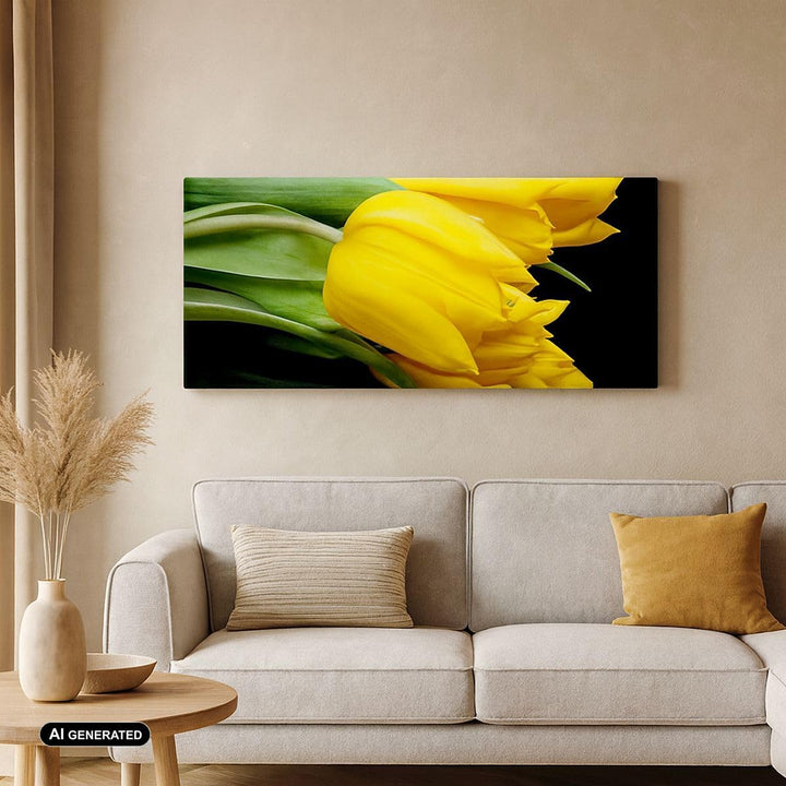 Wandbilder Dekoration Wohnzimmer Tulpen Strauss Spiegelreflexion grün Bilder auf Leinwand 120x50cm L