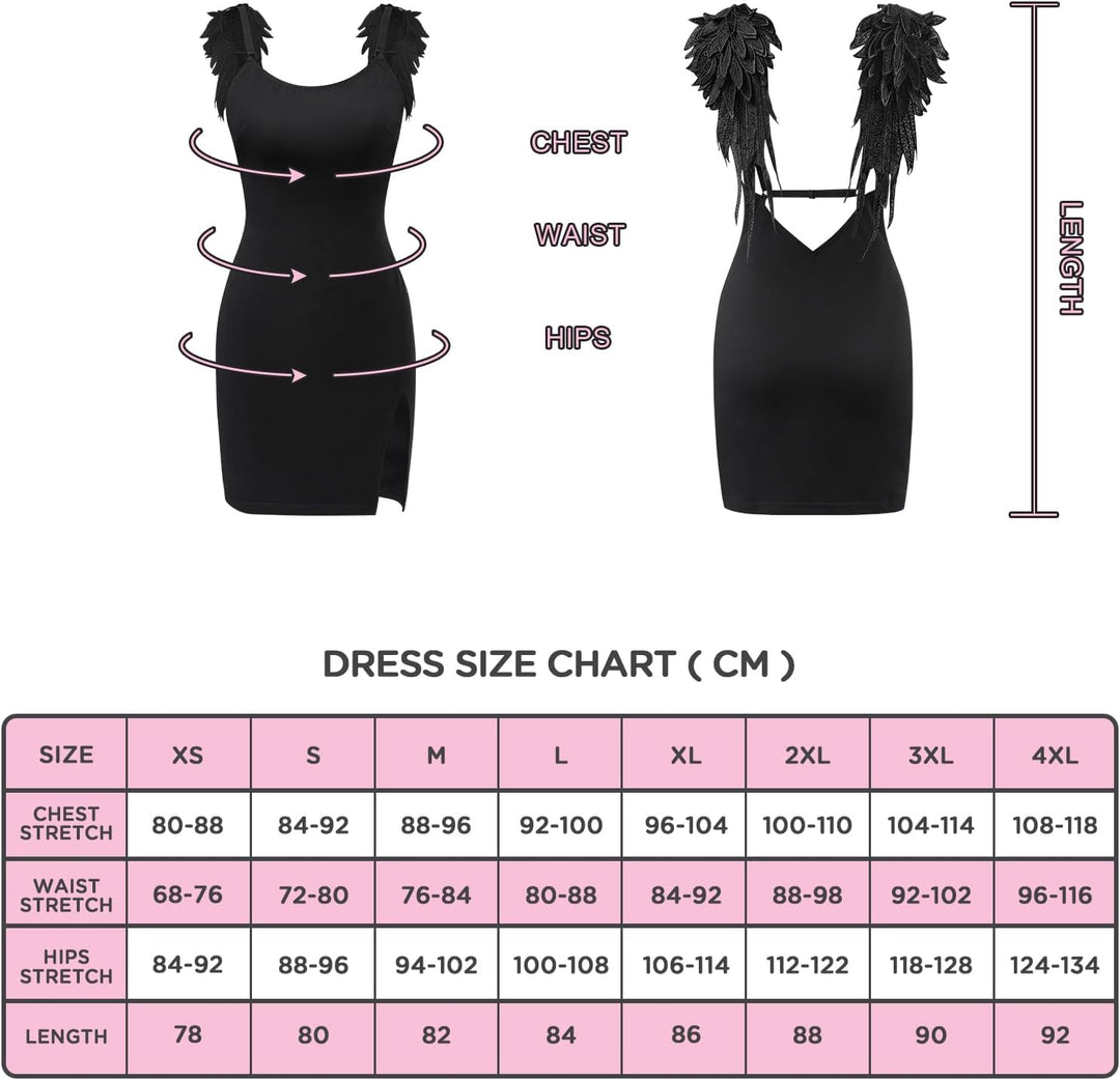 LittleForBig Damen Dunkler Engel Bodycon Sexy Passform Cocktail Party Minikleid XXL Schwarz, XXL Sch
