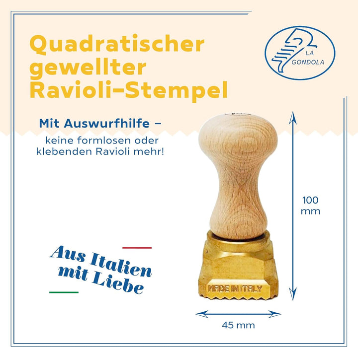 La Gondola Ravioli-Stempel - Quadratisch Gewellt 45x45mm | Italienisches Pasta-Werkzeug für Zuhause
