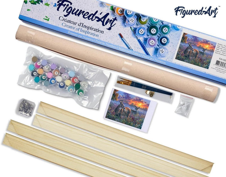 Figured'Art Malen Nach Zahlen Erwachsene Mit Rahmen Reh Pärchen - Paint by Numbers Basteln DIY Baste