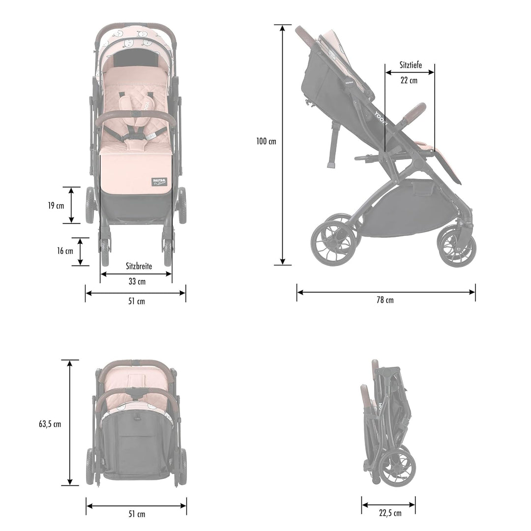 Daliya® YOOPI Reisebuggy, faltbar, mit Teleskopgriff, Flugzeug Buggy, Alluminiumrahmen, Stufenlose R