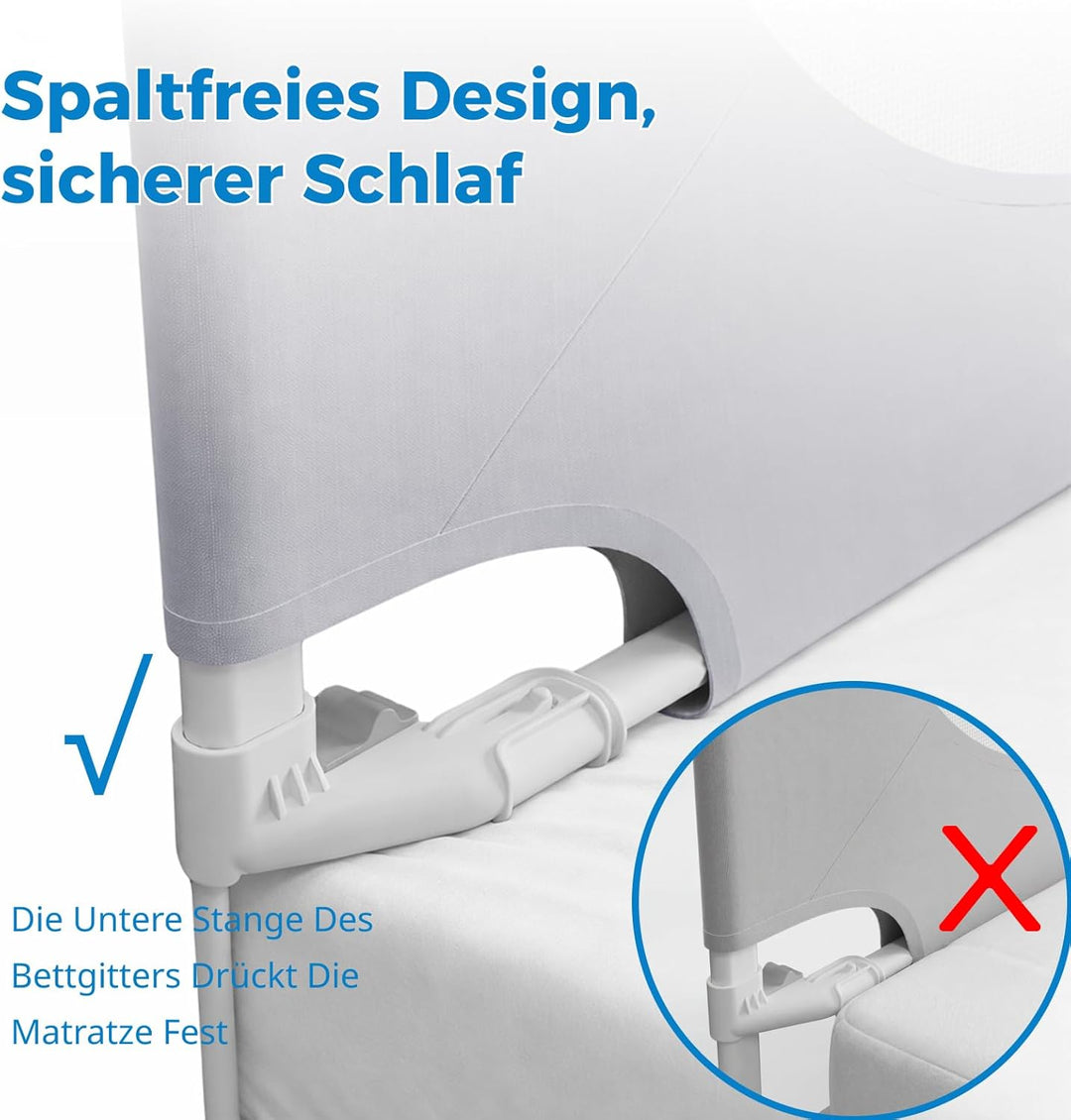 Rausfallschutz Bett 200cm – Bettgitter für Boxspringbett &amp; die meisten Betten, Höhenverstellbar Bett