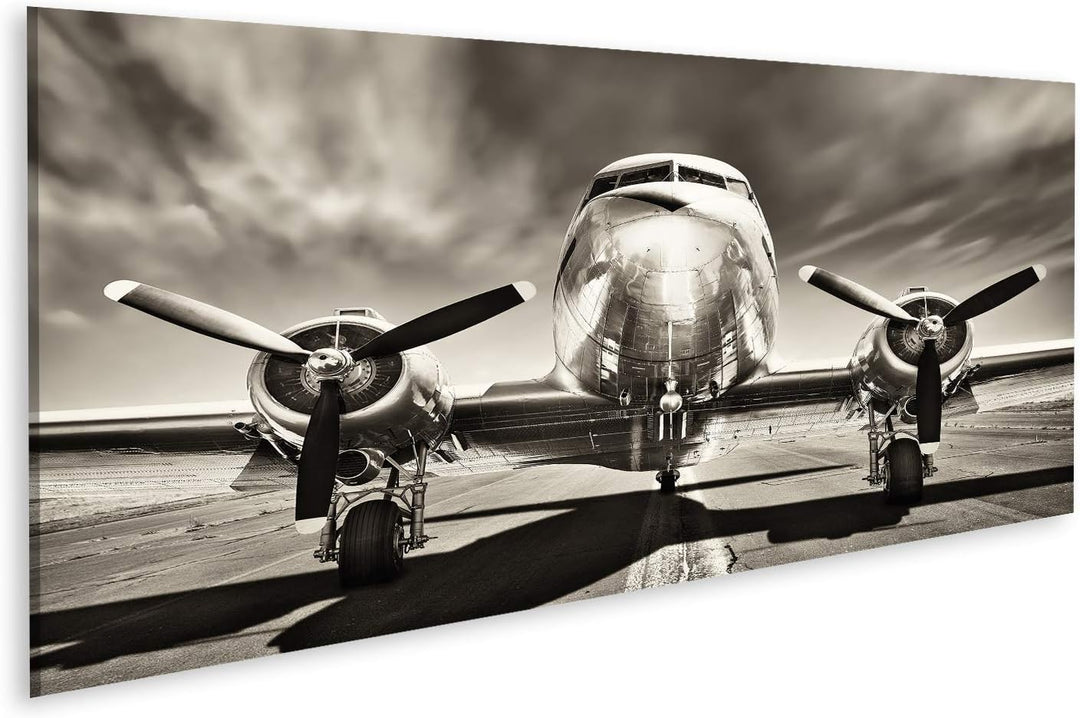 Bild Bilder auf Leinwand Retro-Flugzeug Wandbild Poster Leinwandbild TIO 120L x 40B cm, 120L x 40B c