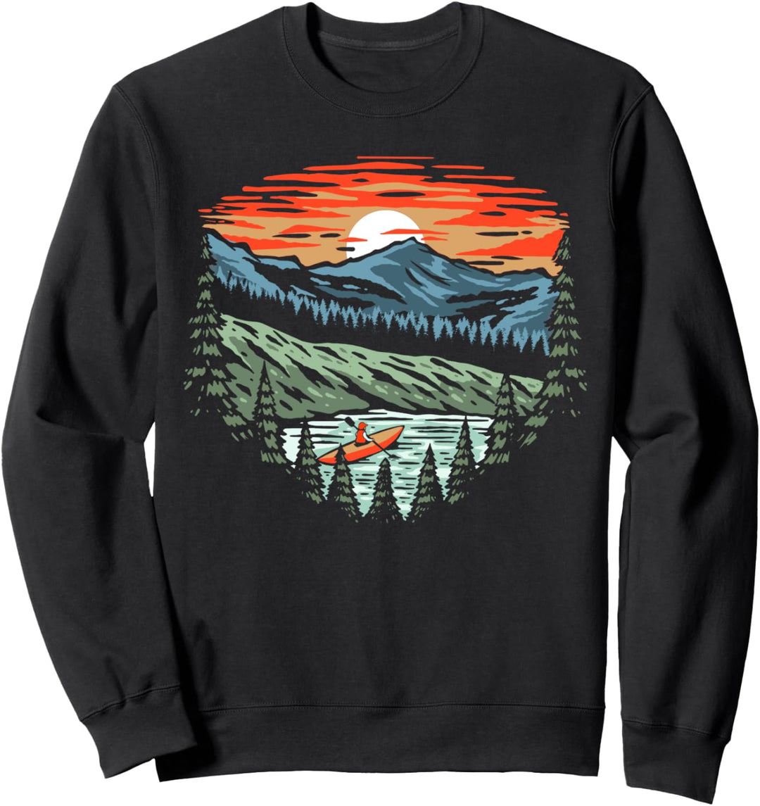 Kayaker Trees & Mountains Paddling Kayak Vintage Paddling Sweatshirt