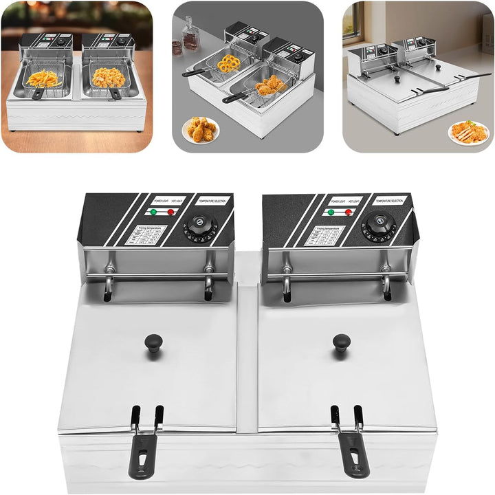 Fritteuse mit Öl, 2500 W 6L Kommerzielle Fritteuse mit Frittierkorb Schlackenabscheider Deckel, 60-2