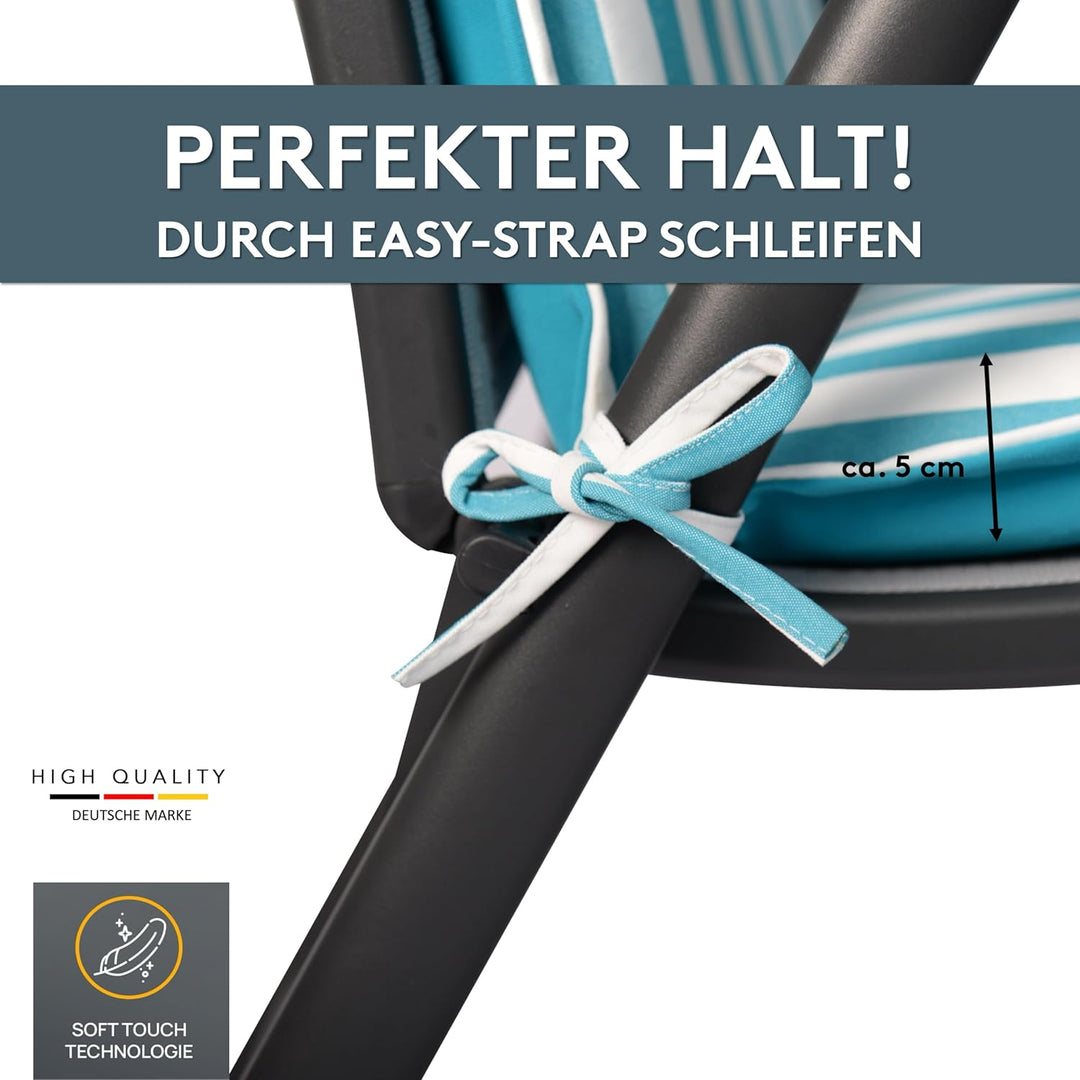 LILENO HOME Gartenstuhl Auflagen als [2er Set - Hochlehner] in Streifen Aqua - Uni Aqua - Bequeme Li