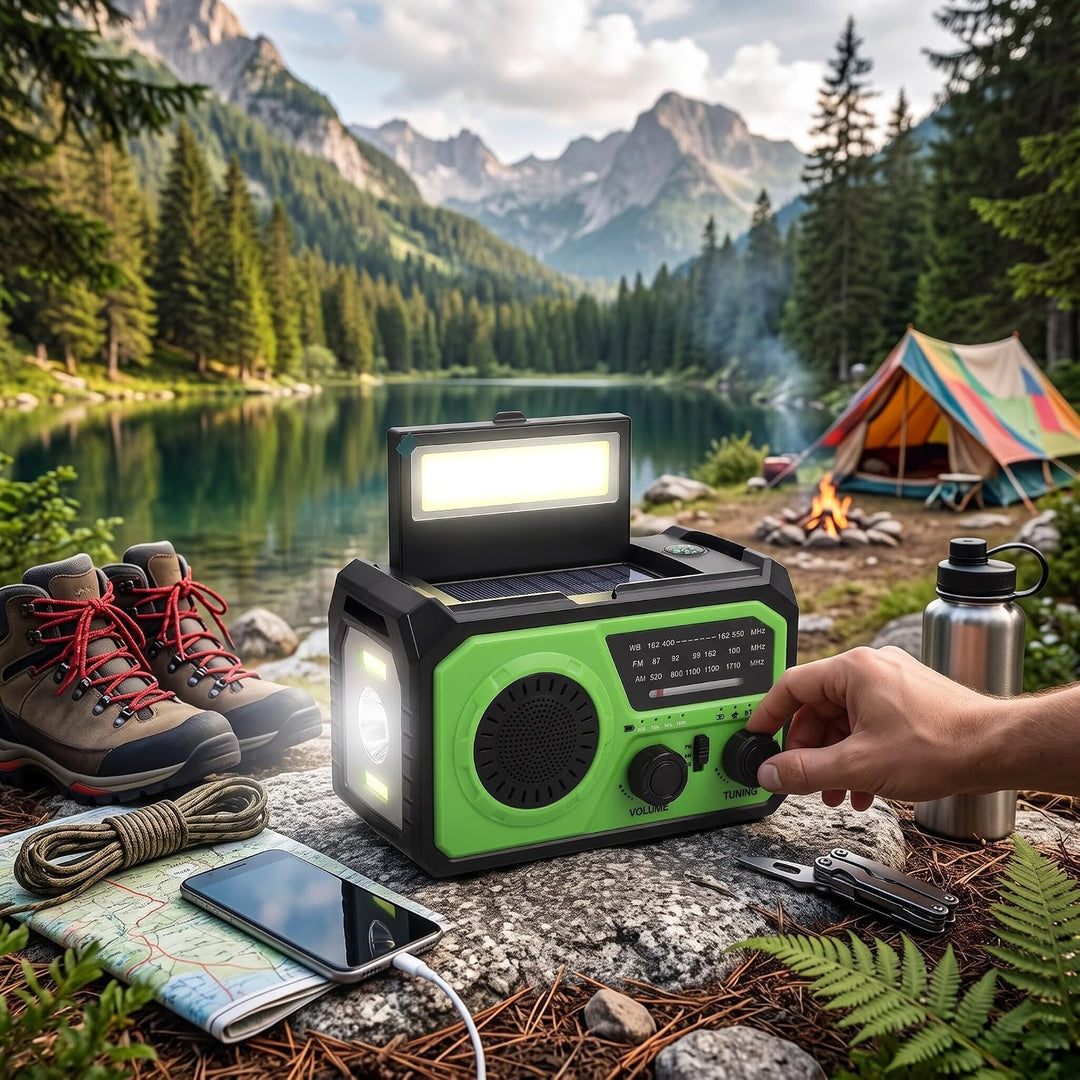 Notfall-Kurbelwetter-Radio mit 16.000 MAh-Akku, 3 Ladeoptionen, Solarradio mit Kompass, Taschenlampe