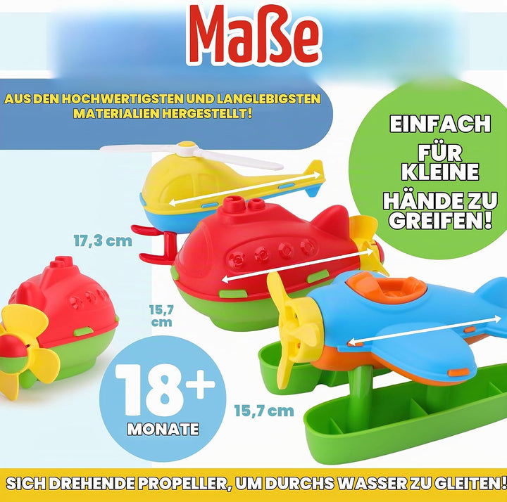 Toyland® 3er-Pack – 16 cm (6 Zoll) grosser bunter Spielzeug-Helikopter, U-Boot &amp; Wasserflugzeug – Sc