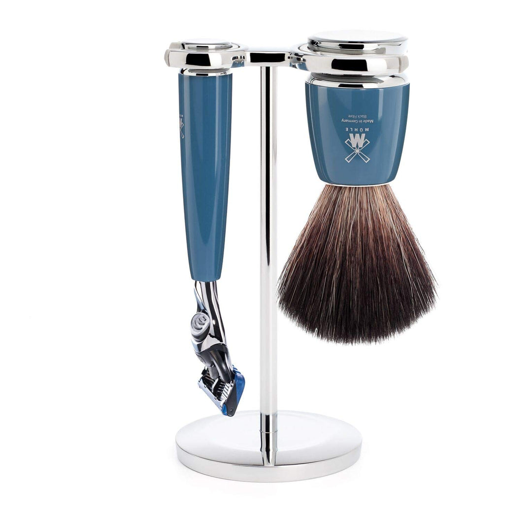 MÜHLE Rytmo Rasierset - Rasierer kompatibel mit Gillette-Klingen und Rasurpinsel Black Fibre, Halter