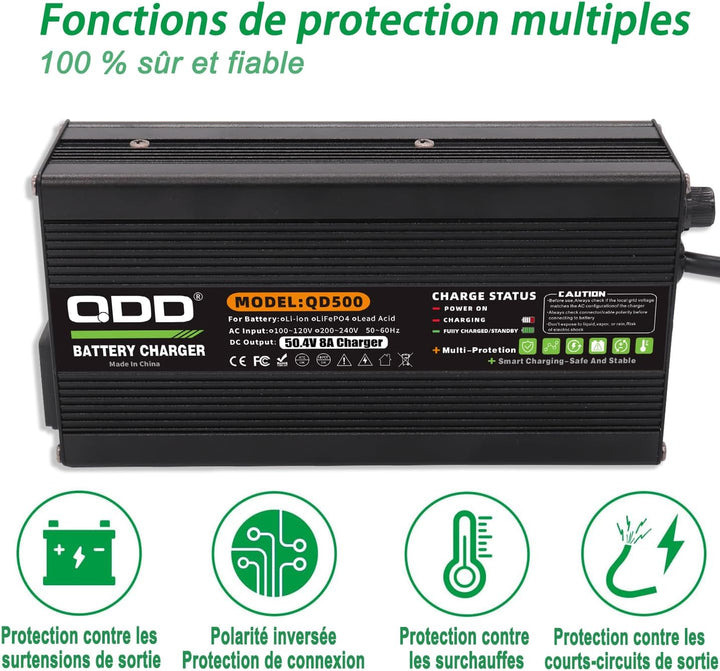 QDD 50,4 V 8 A Lithium-Ladegerät mit Kühlsystem für 12S 44,4 V Lithium-Batterie DC XT60 Stecker