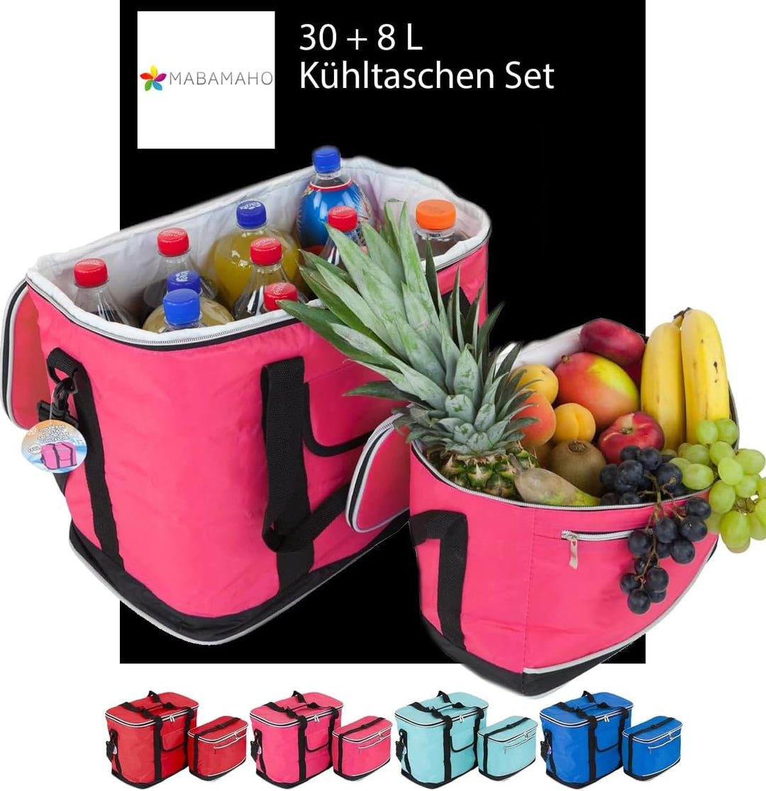 30L + 8L Set Kühltaschen Ibiza, Grosse + Kleine Faltbare Tasche Thermo isoliert für Lunch, Picknik,