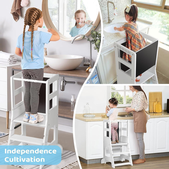 KIDINIX Lernturm mit 3 verstellbaren Höhen, Learning Tower mit magnetischem Whiteboard und Abnehmbar