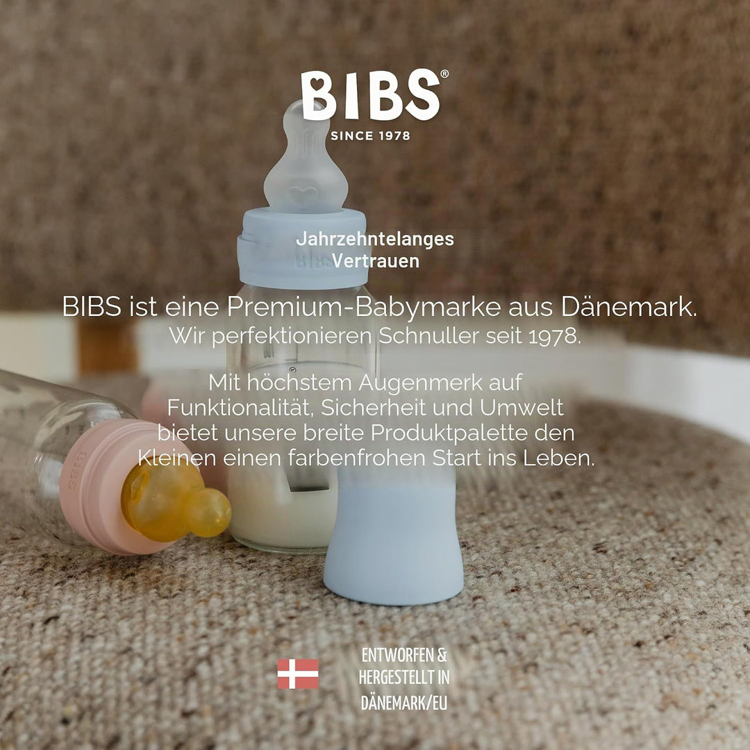 BIBS Babyflasche 150 ml, 4er-Pack Sauger aus Silikon- Babyflaschenset, Anti-Kolik, BPA-frei, Langsam