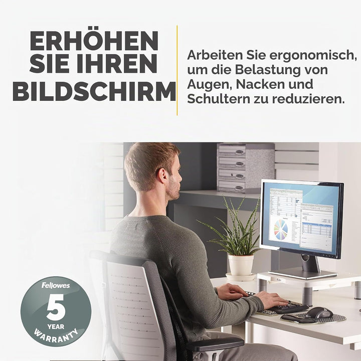 Fellowes Monitorständer Standard, höhenverstellbar, ergonomisch, sehr stabil für alle Arten von Moni