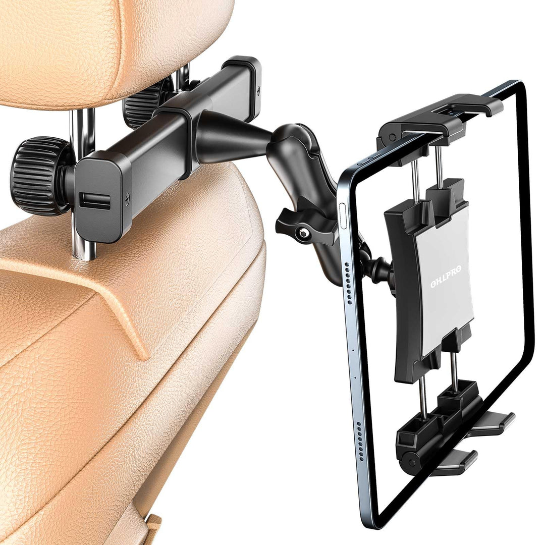 OHLPRO Tablet Halterung Auto Kopfstütze [Kugelgelagerte Arm+Metall Faltklemme] Universelle KFZ Table