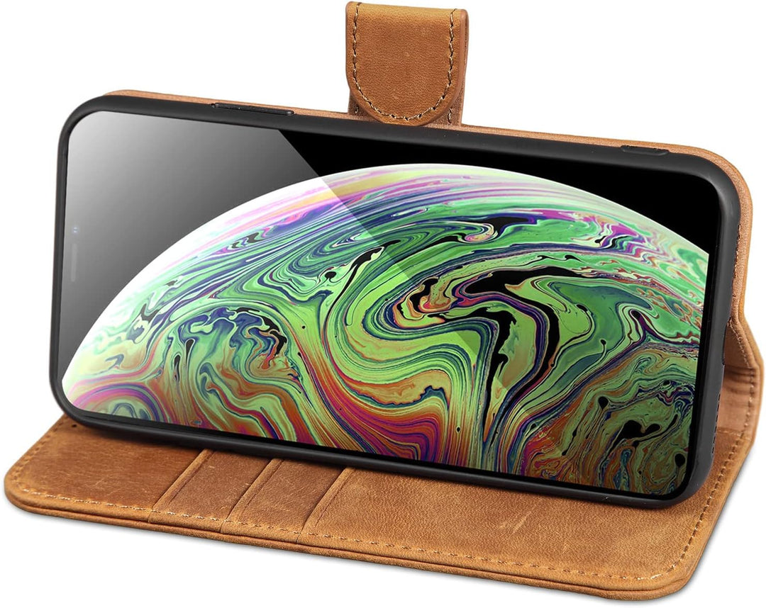 LENSUN Echtleder Hülle für iPhone XS, iPhone X Handyhülle [Echtes Leder][Magnetverschluss][RFID Schu