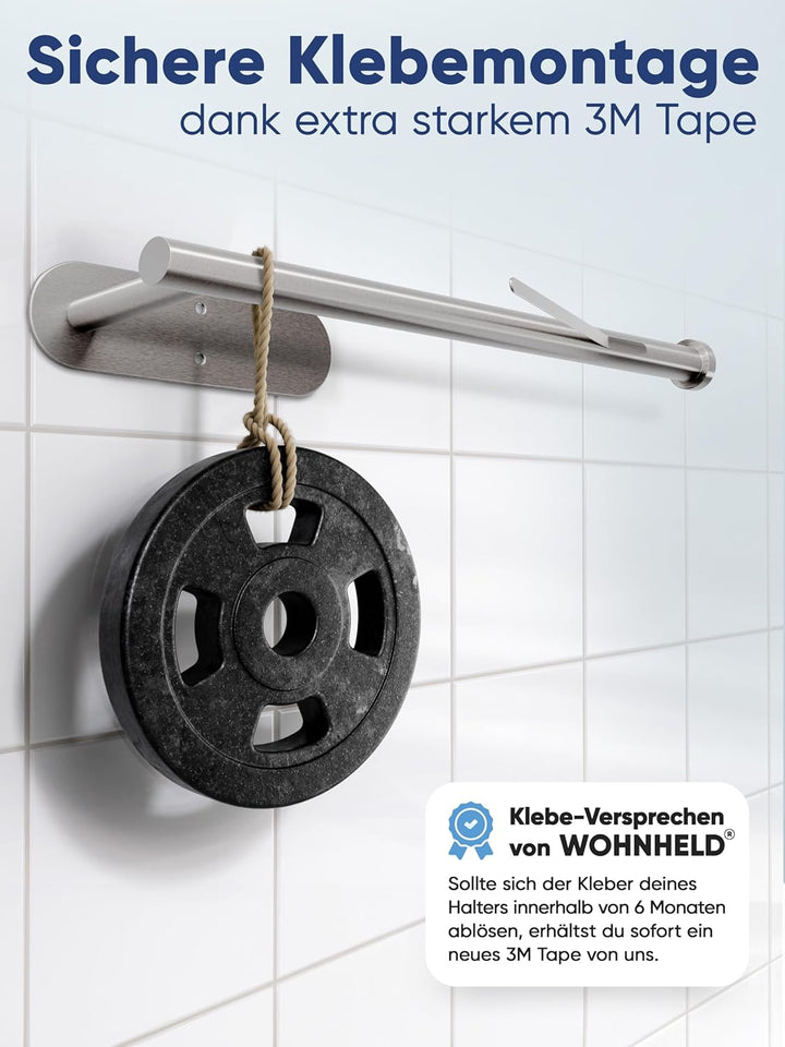 WOHNHELD® Küchenrollenhalter ohne Bohren [Mit Abroll-Bremse] für einhändiges Abreissen - Edelstahl S