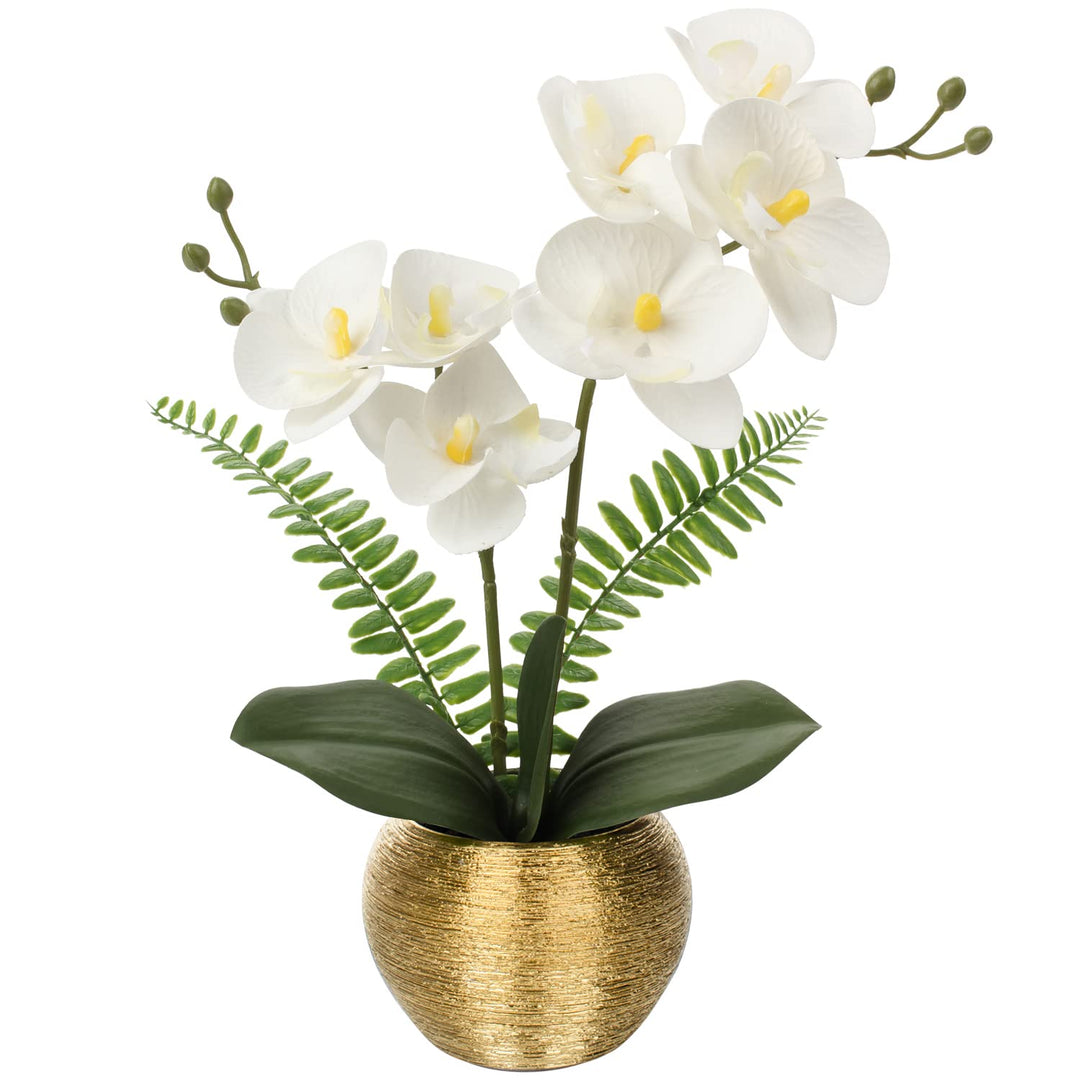 Kunstblumen wie Echt Orchideen Künstlich Blumen Deko Kunstpflanze Phalaenopsis im Goldfarbenen Topf