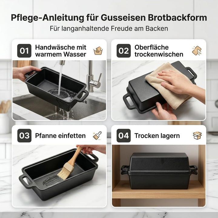 Brotbackform mit Deckel Gusseisen - Ideal als Kastenform, Toastbrot Backform, Brotform, Gusseisen To