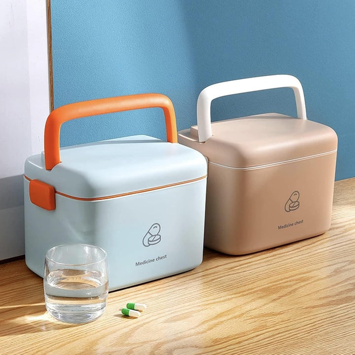 Multifunktionale Aufbewahrungsbox für Medikamente und Erste-Hilfe-Kasten, doppellagig, tragbar, mit