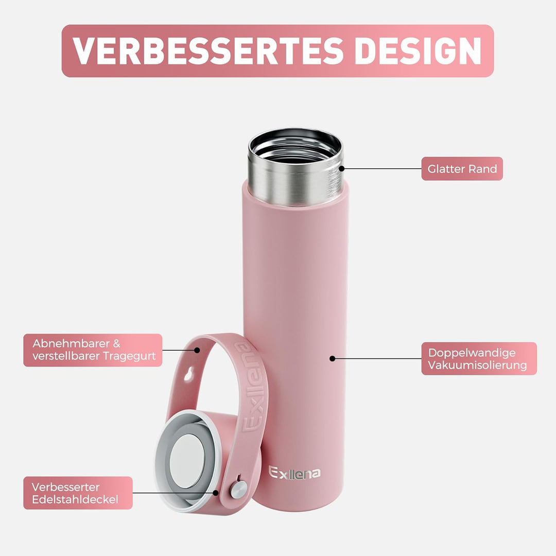 Exllena Trinkflasche Klein 300ml mit Verstellbarer Silikon-Griff – Mini Thermosflasche mit Edelstahl