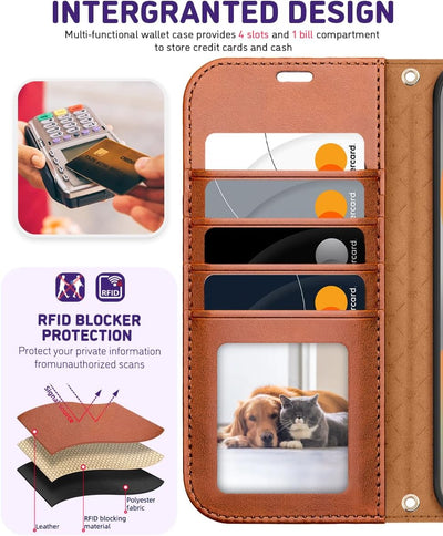 OCASE Galaxy S24 FE Hülle mit Handykette, Band Längenverstellbar, Handyhülle zum Umhängen, Lederhüll