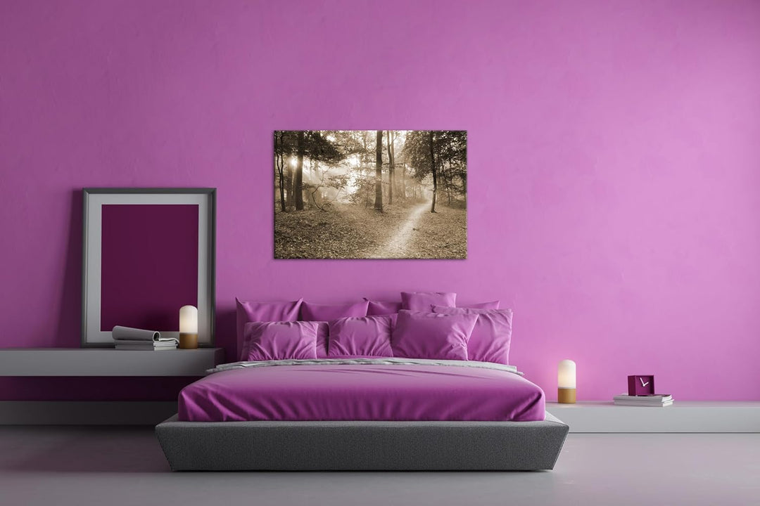 deyoli ruhiger Waldweg Format:90x60 cm Effekt: Sepia als Leinwandbild, Motiv fertig gerahmt auf Echt