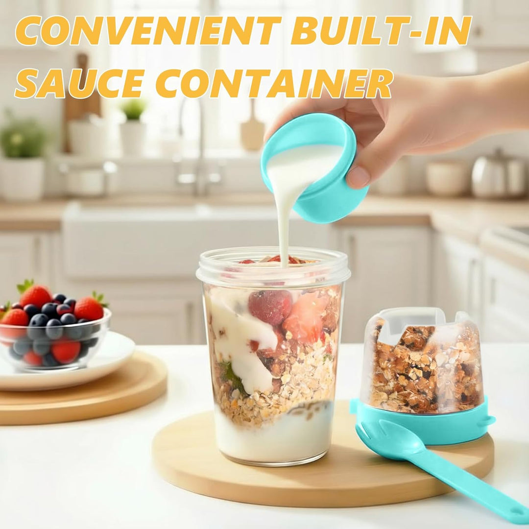 Müslibecher to Go, 4 Stück Jogurtbecher für Unterwegs mit löffel, Joghurt to Go Becher, Doppelschich