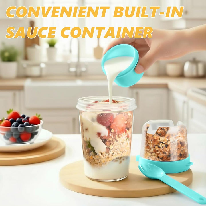 Müslibecher to Go, 4 Stück Jogurtbecher für Unterwegs mit löffel, Joghurt to Go Becher, Doppelschich