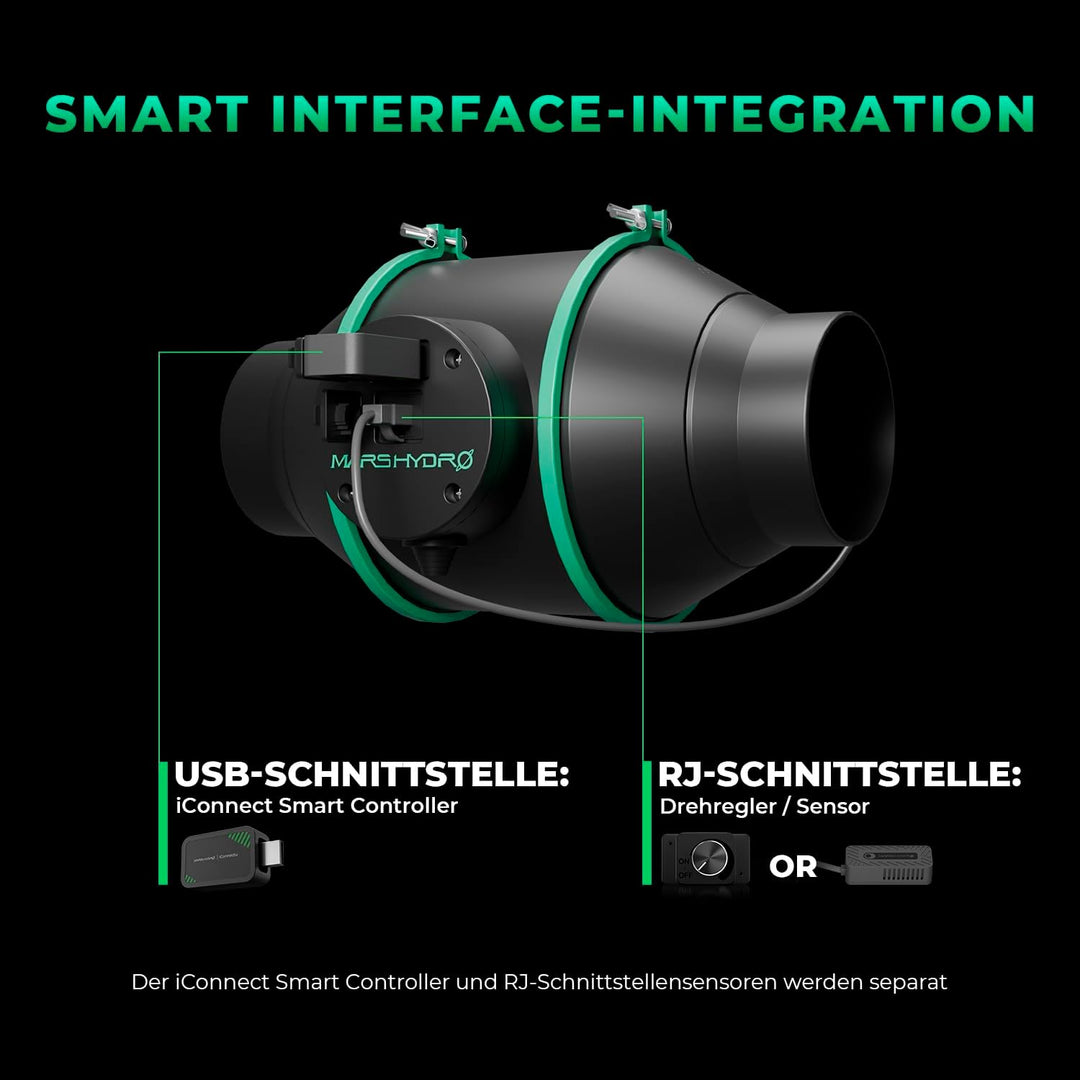 MARS HYDRO Smart 4 Zoll Inline-Ventilator mit variablem Geschwindigkeitsregler, Temperatur- und Luft