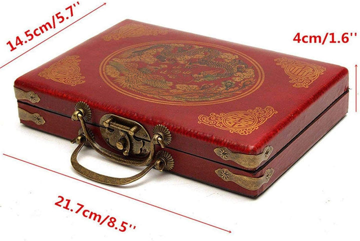 Tragbares Mahjong Spielset, 144 Fliesen Mah-Jong Set, Vintage Mahjong Ledertragetasche