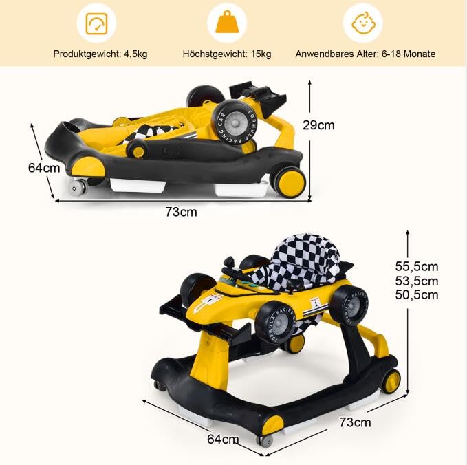 GOPLUS 4 in 1 Baby Lauflernhilfe, Lauflernwagen höhenverstellbar mit Licht & Musik, Baby Walker Auto