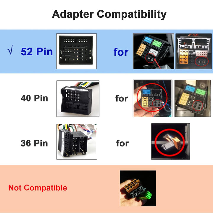 Podofo 52 Pin ISO-Adapterkabel ISO-Konverter Autoradio Radioadapter für VW/Golf/Passat Tiguan/Polo/T