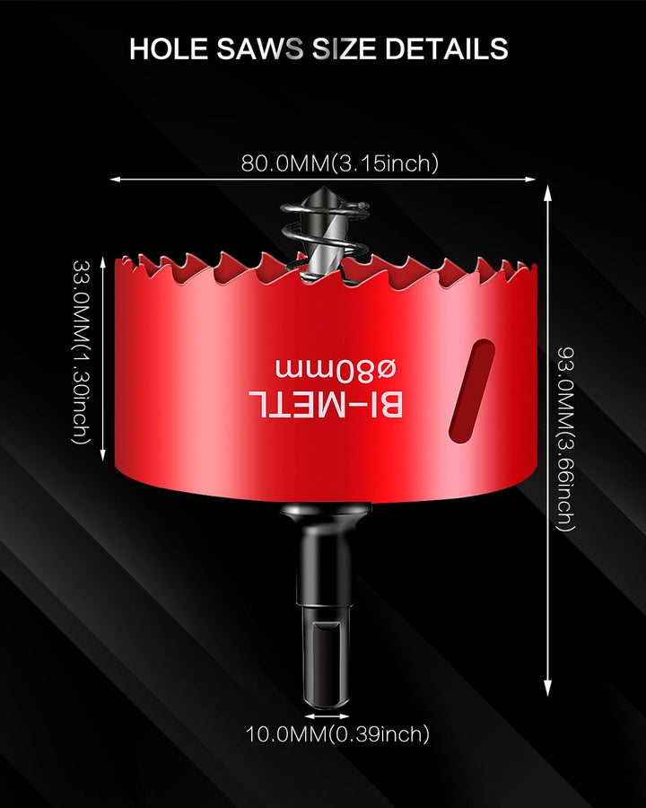 Lochsäge 80mm, M42 HSS Bi-Metall Lochöffner Cutter Werkzeug mit Positionierbohrer zum Schneiden von