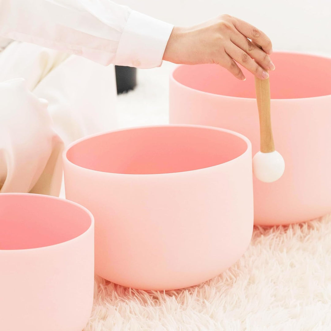 Hye-eun 7-teilig Kristall Klangschalen 432 Hz Rosa Quarzkristall Klangschale Set 7zoll-12zoll(17,8-3