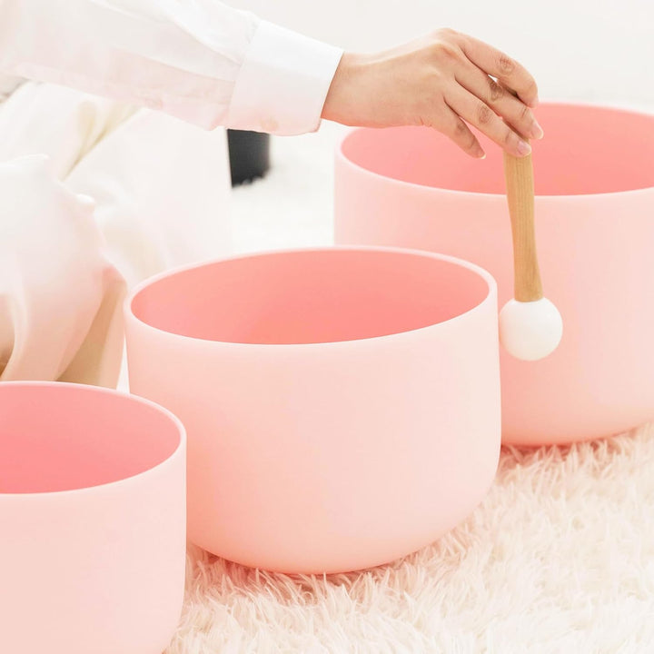 Hye-eun 7-teilig Kristall Klangschalen 432 Hz Rosa Quarzkristall Klangschale Set 7zoll-12zoll(17,8-3