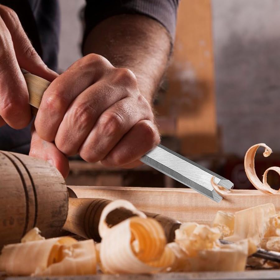 Stechbeitel Set für Holz, 12-Teilig Holzmeissel Set, Holz Stemmeisen Set mit Holzkiste, Stecheisen S