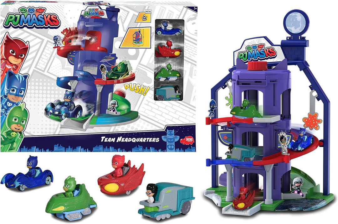 Jada 7/203145002 PJM Garage Quarter General + 4 Fahrzeuge PJ Masks Pyjamasques Miniatur Cars Box, Me