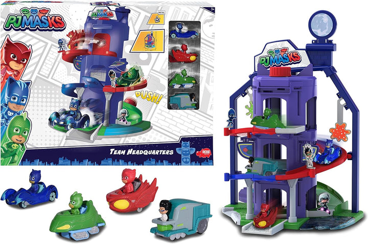 Jada 7/203145002 PJM Garage Quarter General + 4 Fahrzeuge PJ Masks Pyjamasques Miniatur Cars Box, Me