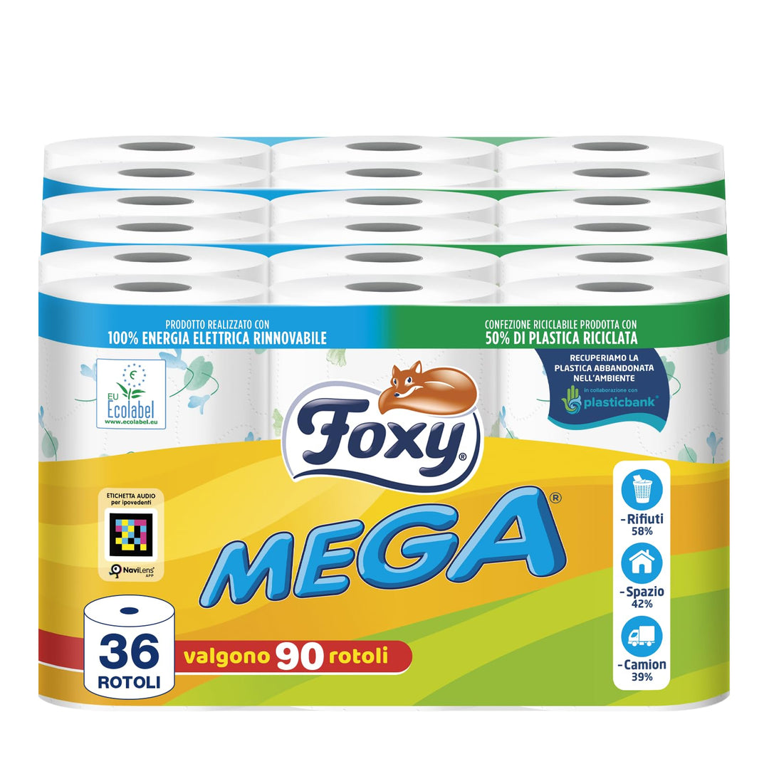 Foxy Mega Toilettenpapier 36 Rollen | 480 Blatt pro Rolle | dekoriert | PEFC zertifiziert | 100% ern