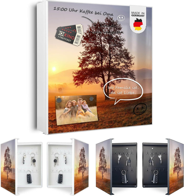 banjado® Grosser Schlüsselkasten Glas/Schlüsselbox 30cm x 30cm mit 50 Haken - Motiv Sonnenaufgang/Sc