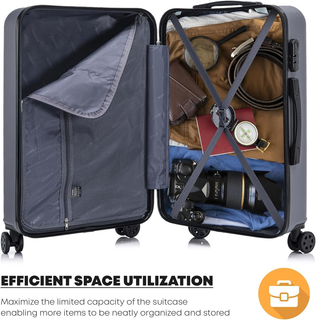 Koffer Suitcase L Grau, Trolley Reisekoffer, Rollkoffer Handgepäck mit 4 Rollen 360°, Hartschalenrei