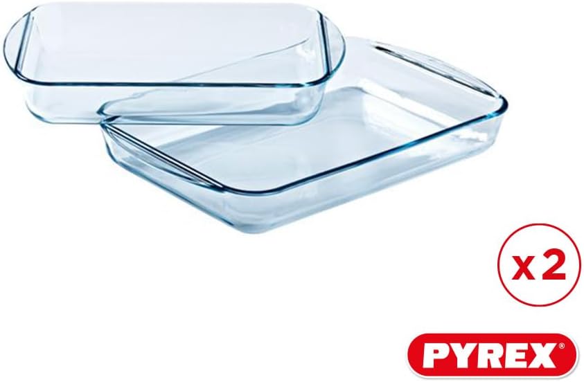 Pyrex® - Essentials Lasagneteller, rechteckig, aus Glas, 35 x 23 cm, 40 x 27 cm, 2 Stück