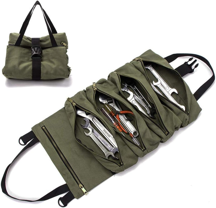 Super Roll Tool Roll,Multi-Purpose Roll Up Tool Bag, Wrench Roll,Canvas Tool Organizer Bucket,Car Fi