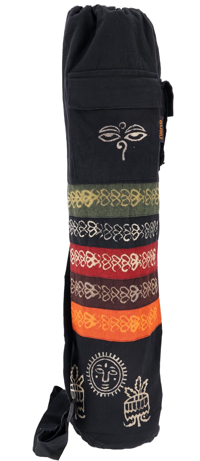 GURU SHOP Boho Yogamatten-Tasche, Batik Yogatasche aus Nepal - Grün, Herren/Damen, Baumwolle, 70x23x