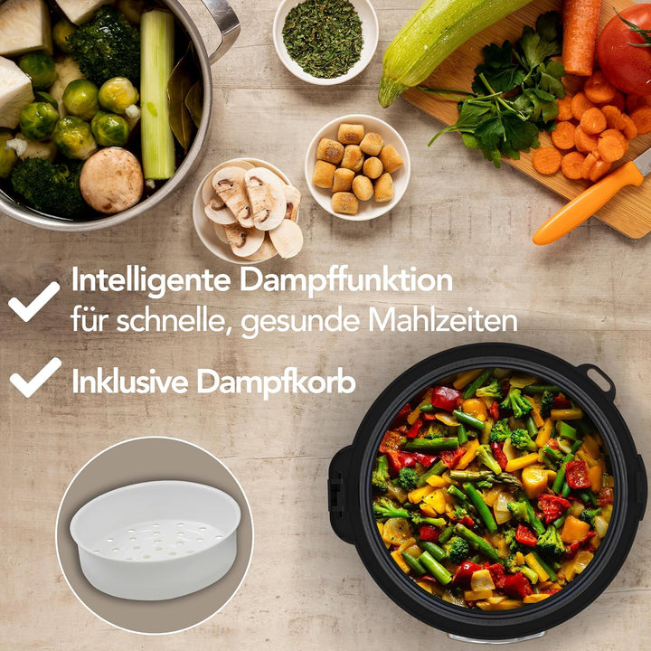 Aviro Reiskocher – Slow Cooker – 1,2 l – 7 Funktionen – Warmhaltefunktion – Reiskocher – Antihaftbes