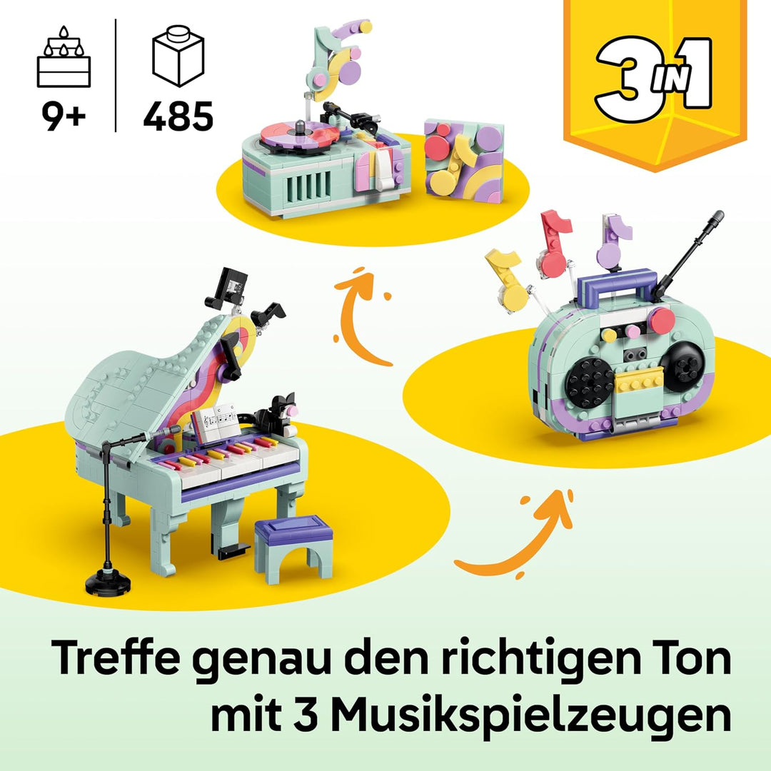 LEGO Creator 3-in-1-Set Deko-Klavier mit Katze - Retro Modellbau mit 3 Bauoptionen: Klavier, Radio o