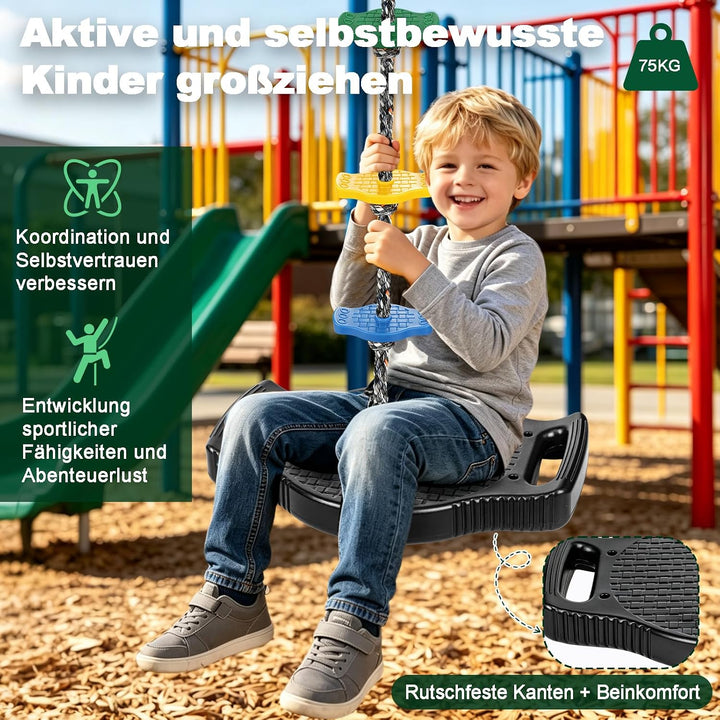 Kletterseilschaukel Outdoor, Schaukel mit Plattform&Plattensitz | 4-in-1 Kletterseil Schaukel mit ve