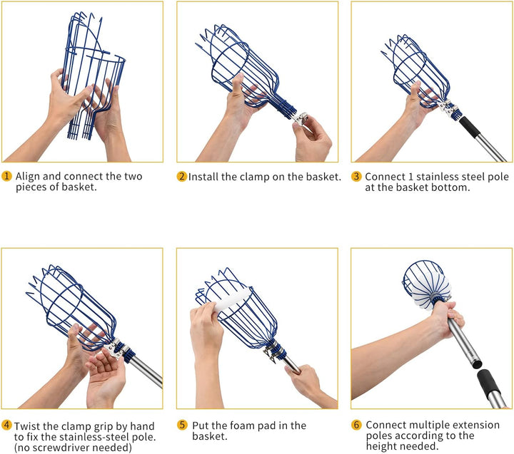 MaidMAX Obstpflücker mit Teleskopstiel aus Edelstahl 4 Meter, Apfelpflücker mit Gelenk und Schaumsto